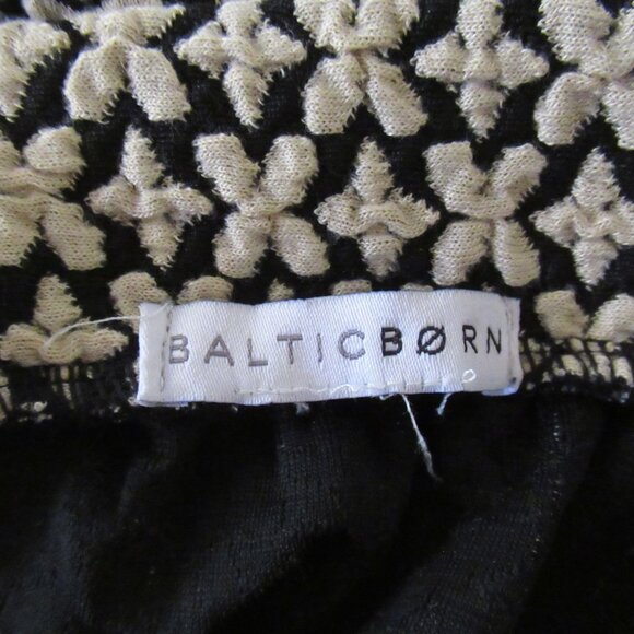 Baltic Born Dress S Small Black Cream Floral Embossed Puff Sleeve Tiered Midi - Picture 5 of 7